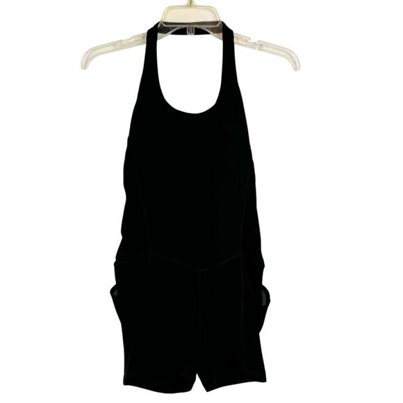 Athleta Mesh Me Up Athletic Athleisure Halter Onsie Shorts Bodysuit Black Size S - Picture 4 of 14